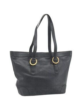 TIFFANY&Co. Tote Bag Leather Black Gold